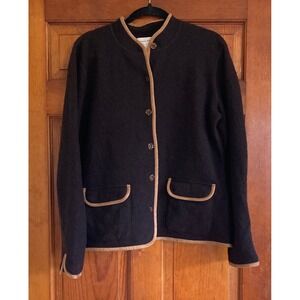 Rena Rowan Womens L Brown Wool Blend Button Cardigan Jacket Dark Academia Preppy